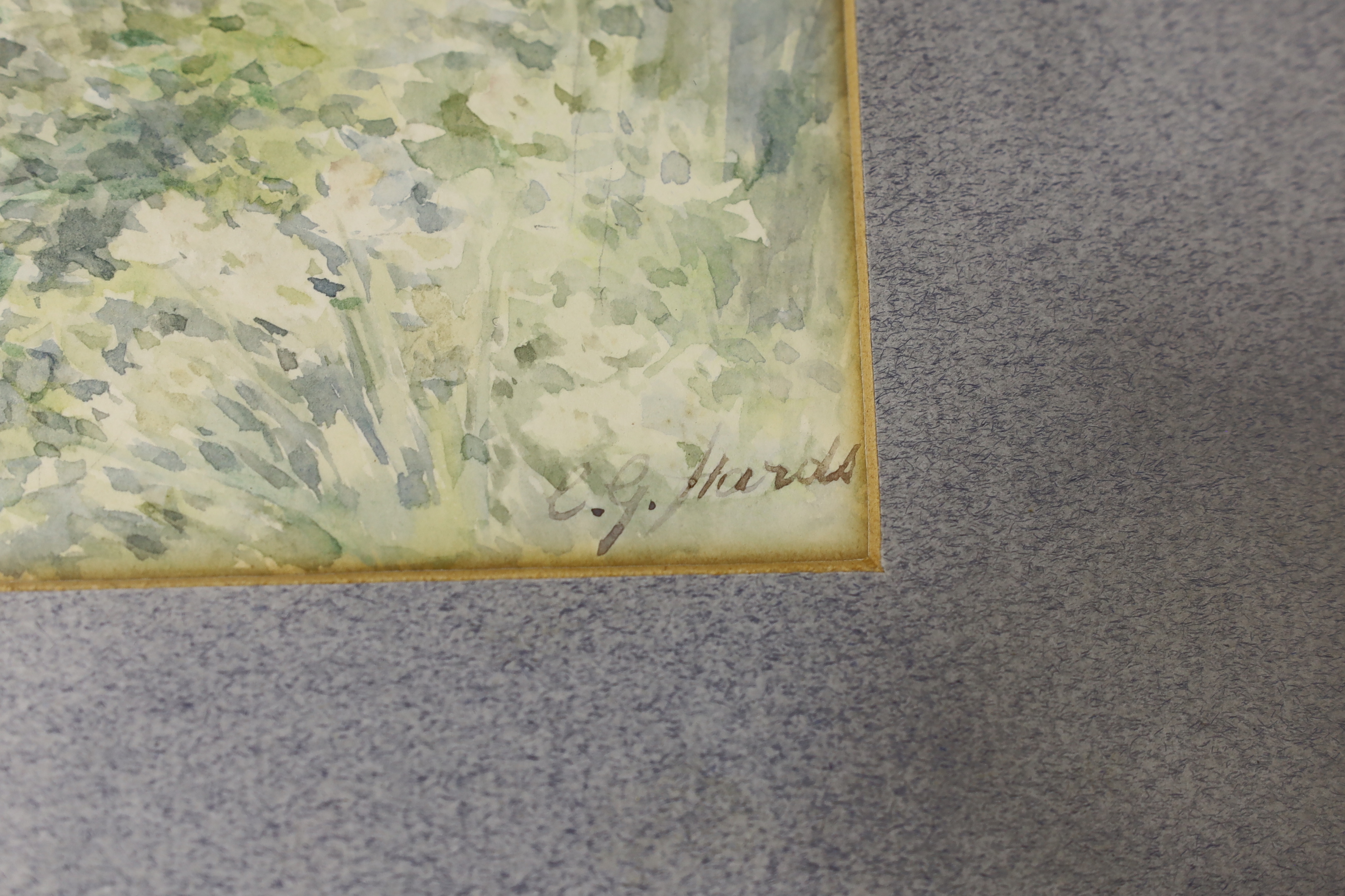 Prof. Charles G. Hards (fl.1883-1891), watercolour, Mother and child before a landscape, signed, 34 x 16cm